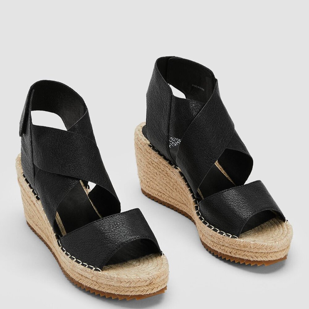 Brand New Eileen Fisher Willow‎ Tumbled Leather Wedge Espadrille Size 10